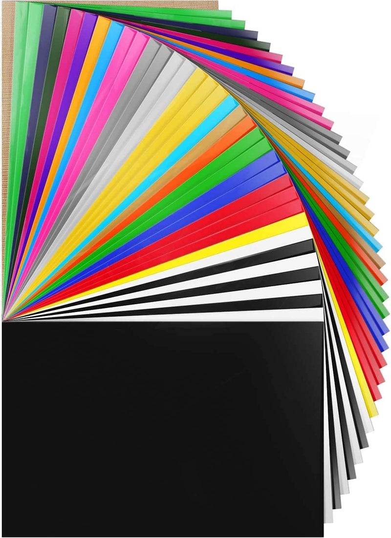 YUITCE HTV Heat Transfer Vinyl Bundle 37Pack 12" x 10" Vinyl Sheets,Iron On Vinyl for Cricut & Heat Press Machine,More Than 20 Assorted Colors for DIY Fabrics T-Shirts - Image 1